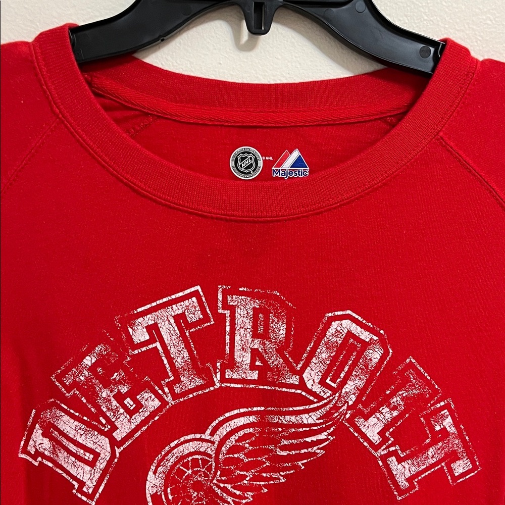 Majestic Top XL Red Gray Detroit Red Wings Hockey Long Sleeve Tee Shirt - Picture 2 of 10